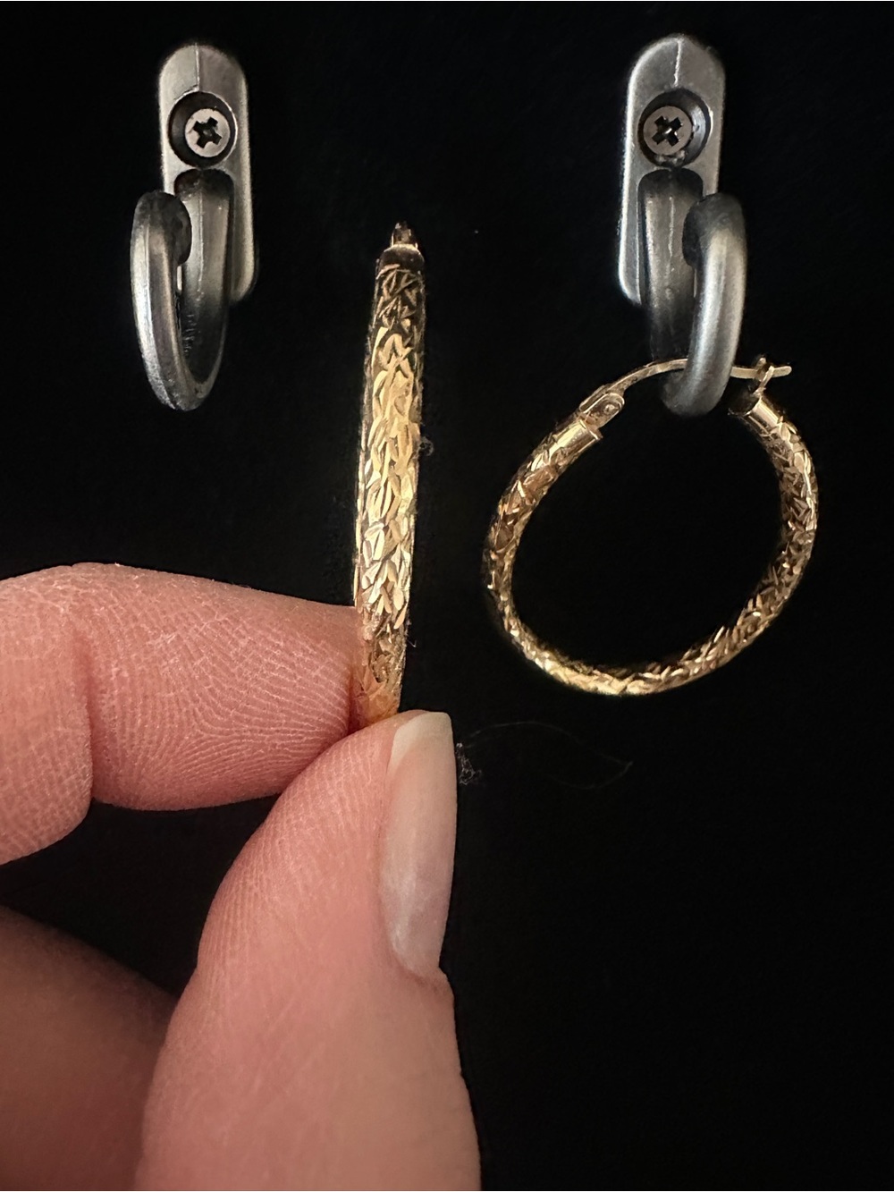 Gold Textured Hoop Earrings - Women Jewelry